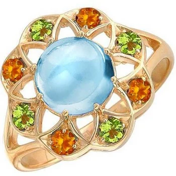 

Esthete ring with topaz, хризолитами and citrine in red gold