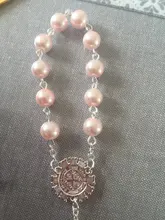 Perla de imitación de cuentas católica Rosario Católico comunión color plata alas colgantes del Crucifijo pulsera lindo regalo