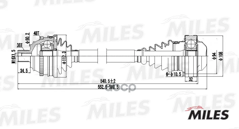 Привод В Сборе Vw T4 1.9d-2.5 90-03 Лев./Прав.(Abs) Miles Gc00139 Miles арт. GC00139