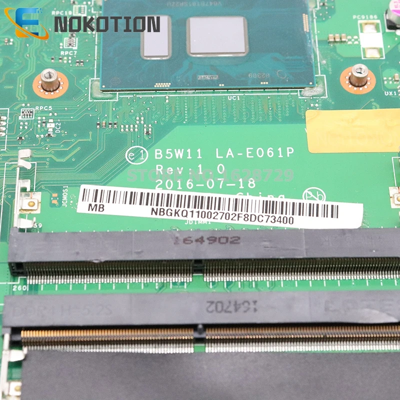 amazing  NOKOTION For Acer aspire ES1-572 laptop motherboard NBGKQ11002 NB.GKQ11.002 B5W11 LA-E061P SR2ZU I5