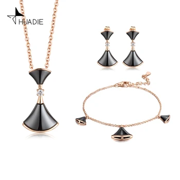 

HUADIE jewelry set for women. earrings, bracelet, necklace with a fan-shaped ceramic pendant. fashionable. new trend 2020