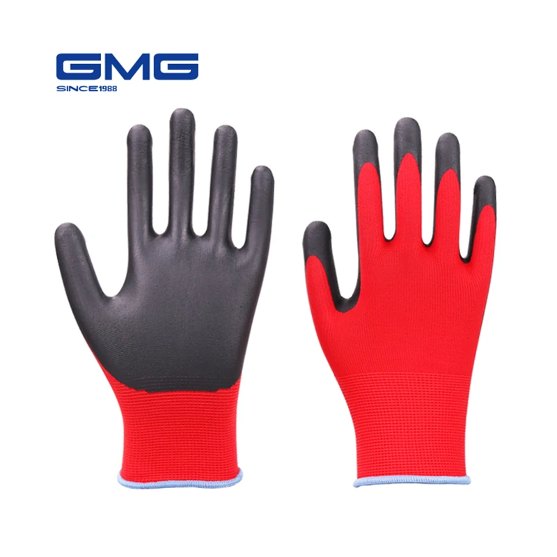 Механические перчатки GMG красные полиэфирные оболочки черные нитриловые поролоновые покрытия рабочие защитные перчатки рабочие перчатки для мужчин и женщин