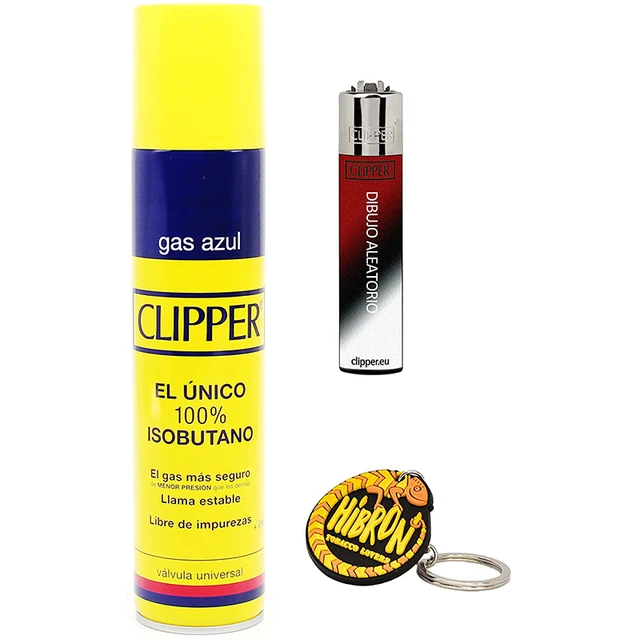 HIBRON, 1 Mechero Clipper + 1 Botella Gas Azul 300 ml + 1 Llavero