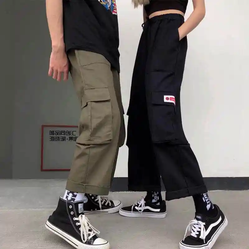 

NiceMix autumn Korean vintage style Women Pants Clothing big pockets cargo pants bf casual Ankle-Length pants woman