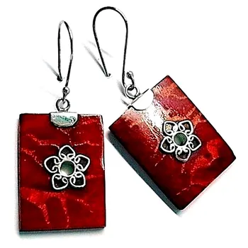 

Sterling silver earrings 925m stone root choral rectangular [AB2519]