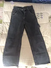 Women Jeans Cargo-Pants Wide-Leg Gray Loose Blue Girl Baggy High-Waist Straight Casual