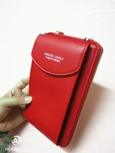 Billetera Color sólido de cuero para mujer, bolso de hombro, para teléfono móvil, billetera de cuero