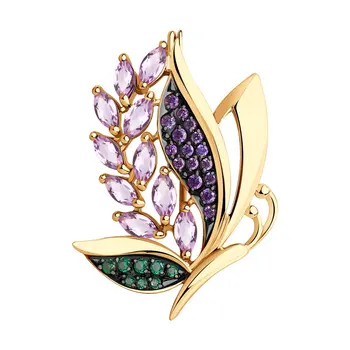 

Brooch Sokolov in Gold with cubic zirconia, fashion jewelry, gold, 585, women's male