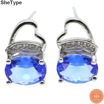 

13x8mm New Arrival Heart Shape Created Violet Tanzanite Ladies 925 Solid Sterling Silver Stud Earrings