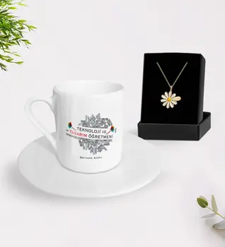 

Personalized Technology and Design Öğretmeni Turkish coffee Cup and Is Daisy Necklace Gift Set