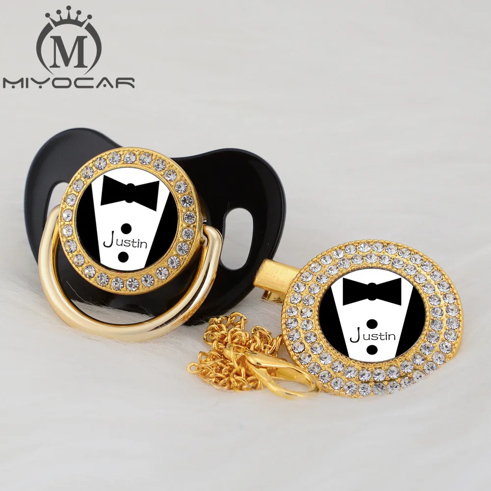 MIYOCAR на заказ любой тест крутой красивый золотой bling соска и соска клип черный BPA бесплатно пустышка bling уникальный дизайн P-SR - Цвет: P4-SR 6-18M