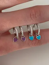 Canner-Pendientes de aro de plata de primera ley con forma de corazón para mujer, aretes colgantes, plata esterlina 925, Circonia cúbica, zirconia, circonita, zirconita, varios colores