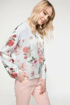 

DeFacto Woman Floral Prints Blouse Women Casual White Yellow Tops Female Long Sleeve Blouse Shirts-J4250AZ18HS