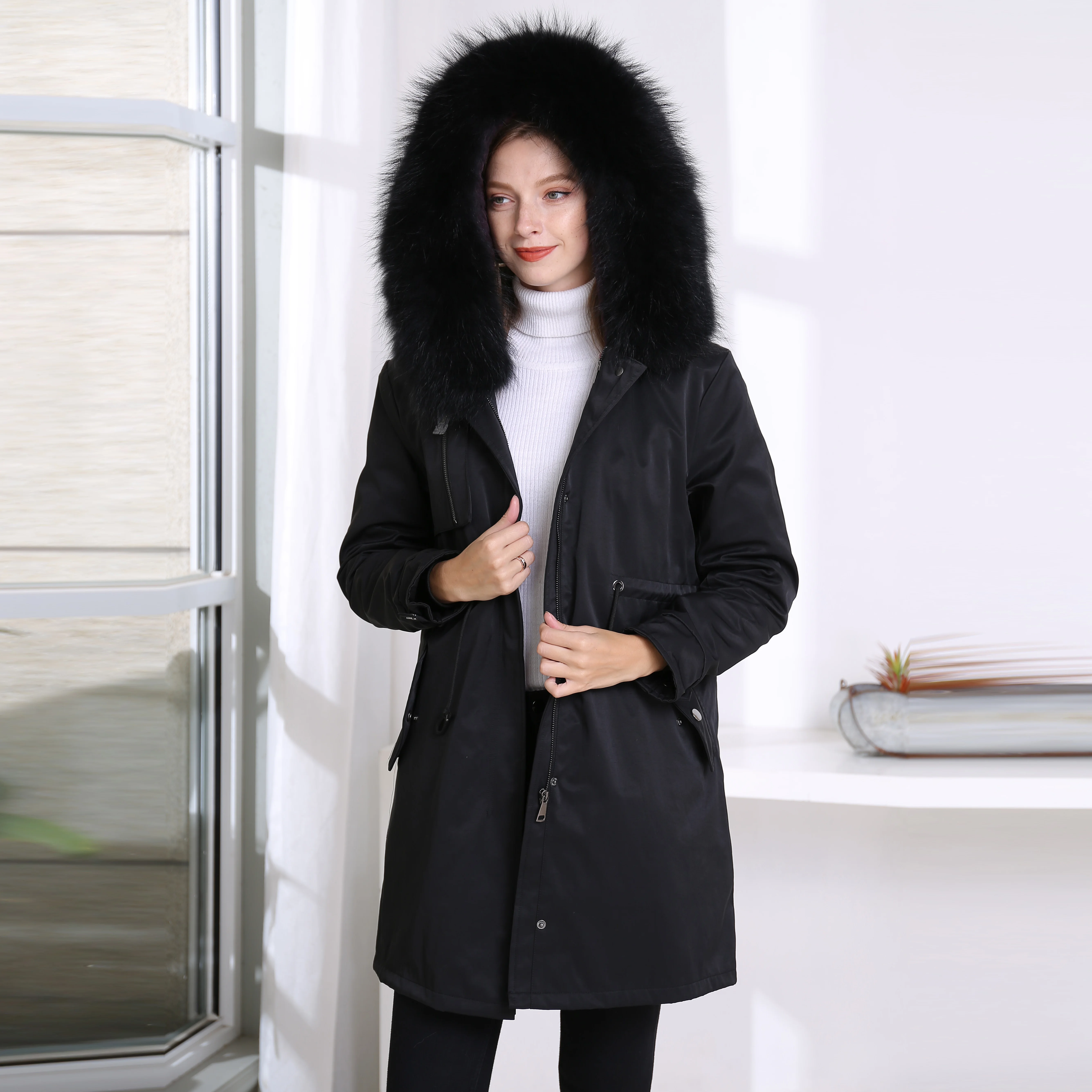 

2019 New Real Fur Parka women winter jacket Real fox Fur Hooded coats Nature rabbit lining Jacket women Real Fur coat