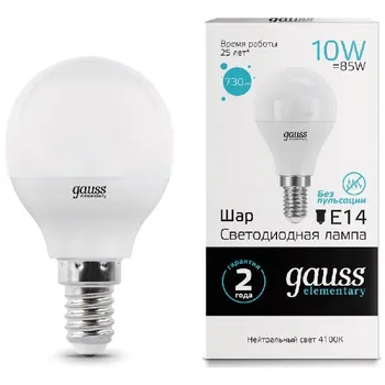 

Gauss bulb led Elementary ball 10W E14 730lm 4100K 53120 pack 10 PCs