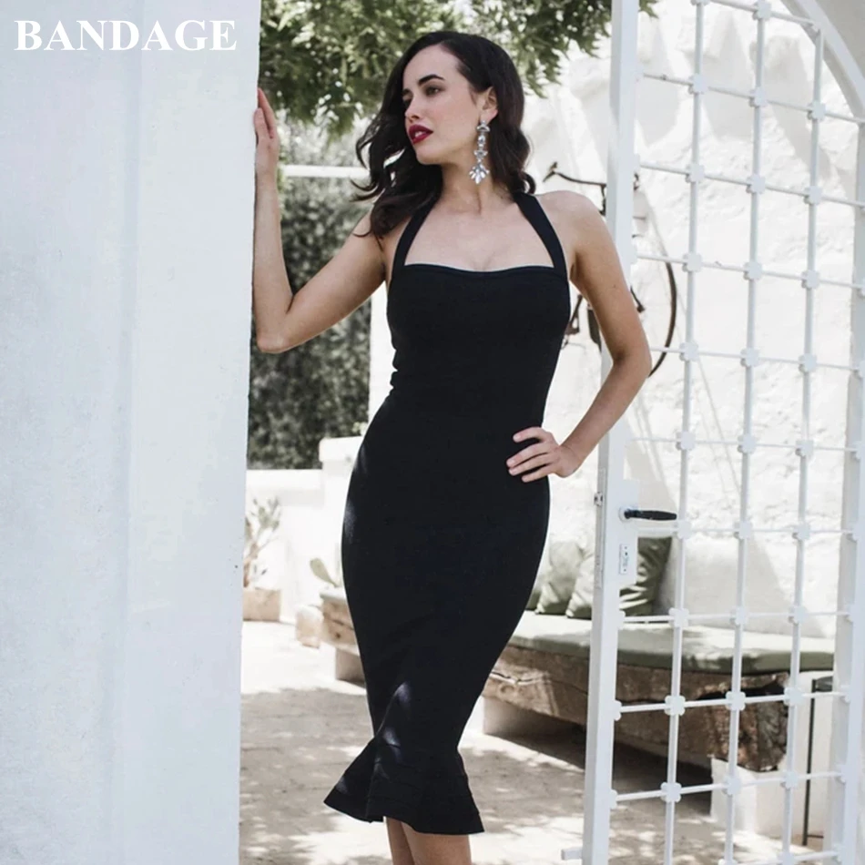 

BANDAGE Elegant Halter Black Dress Women Bandage Dress Sleeveless Celebrity Evening Party Mermaid Bodycon Vestidos Club Wear