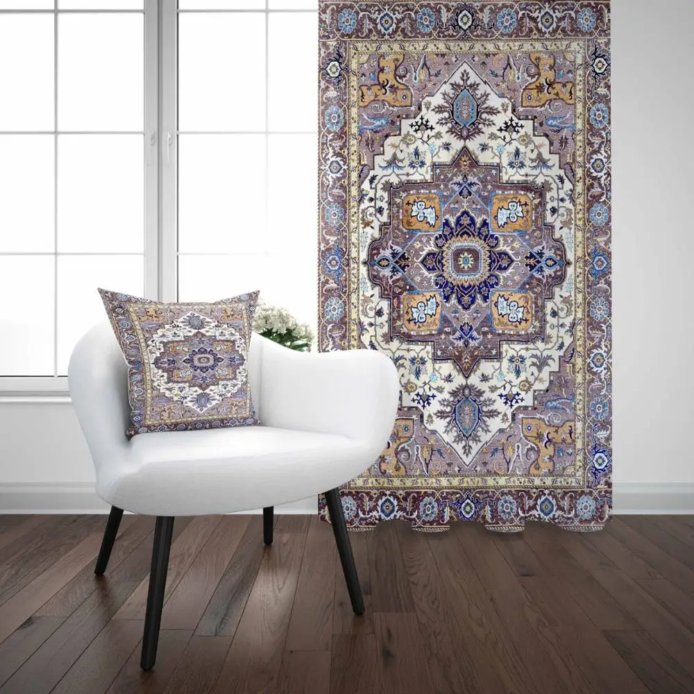 Best Else Vintage Turkish Ottoman Authentic Brown Blue 3D Print Living Room Bedroom Window Panel Curtain Combine Gift Pillow Case