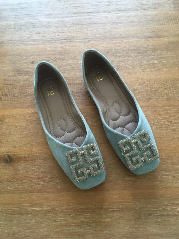 Miriam Suede Shoes Leather Ballet Flats with Crystal Embellishment (up