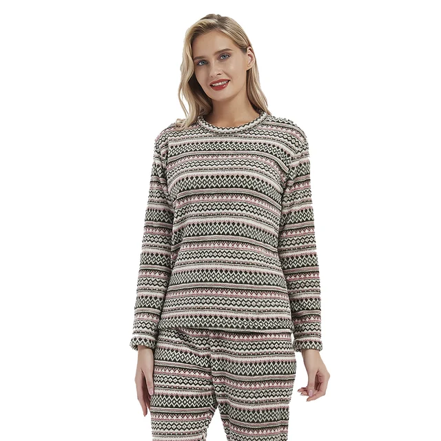 PimpamTex - Women's Autumn Winter Coral Long Sleeved Pyjama Set, Warm Winter Coral Printed Pyjama Set, Perfect Christmas Gift Loreto verde cacería