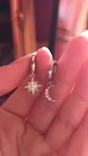 Pendientes de aro de Luna y estrella para mujer y hombre, de Plata de Ley 925, joyería para la oreja, regalos de fiesta al por mayor