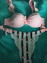 Bandeau Swimsuit Bikini-Set Lace Push-Up Ruffle High-Cut Women Female Striped F72 Bra-Cup