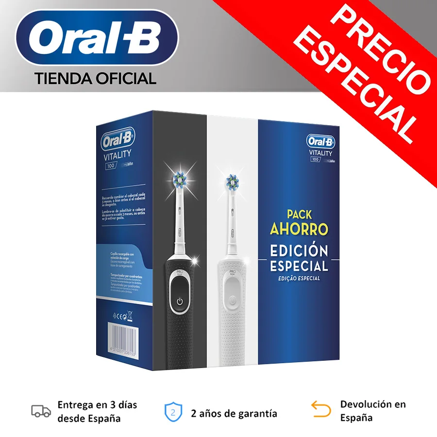 Oral B Vitality D100 CrossAction, Cepillos de dientes Eléctricos Recargables Blanco/Negro, limpieza 2D, cabezal oscila y rota