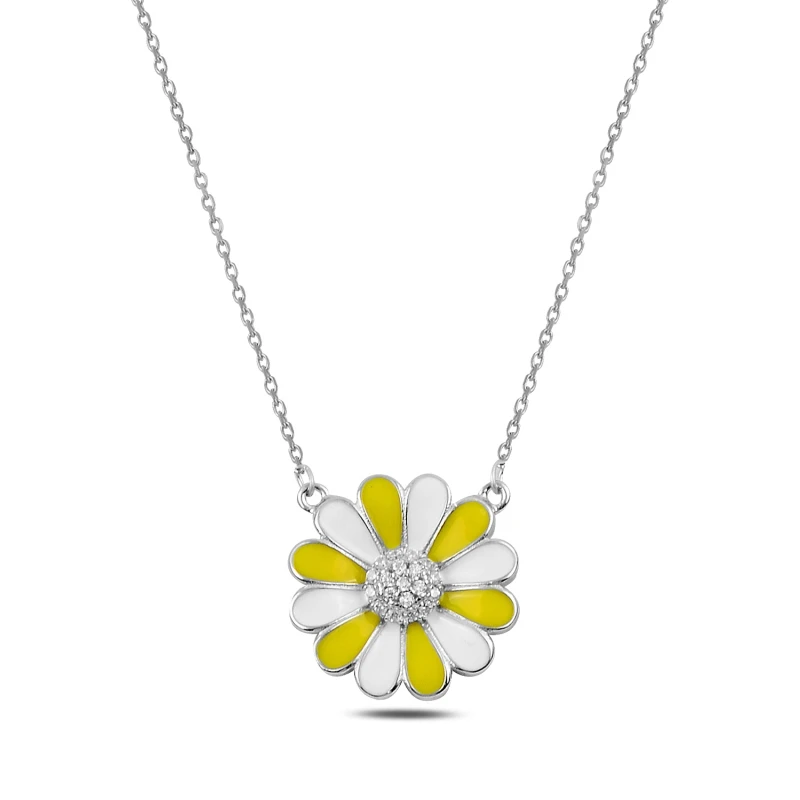 

Silver 925 Sterling Zircon Cubic Zirconia and Cabochons Daisy Necklace