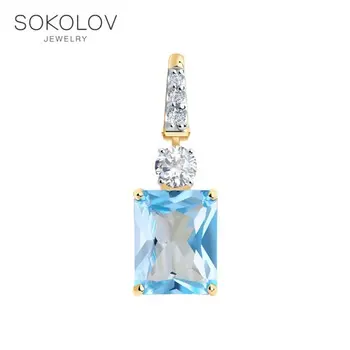 

Pendant SOKOLOV gold with Topaz and cubic zirkonia fashion jewelry 585 women's male, pendants for neck women