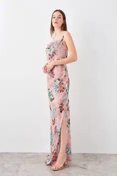 

Trendyol Color Rose Satin Funnel Collar Evening Dress TPRSS19AE0131