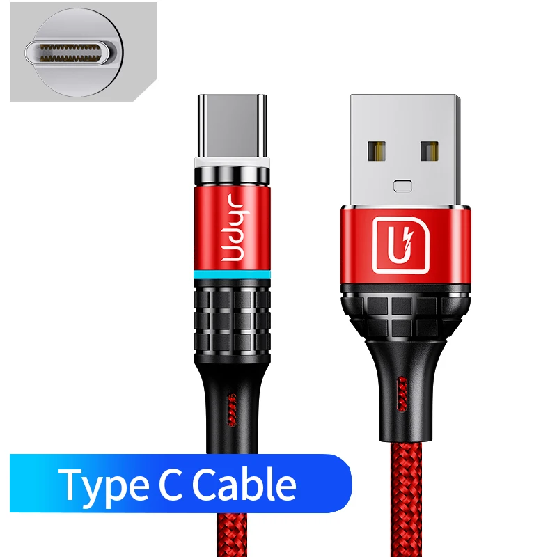 Магнитный кабель Udyr 1 м 2 м светодиодный кабель Micro usb type C Магнитный usb-кабель для зарядки iPhone X 7 8 XS Max XR huawei samsung xiaomi LG - Цвет: For Type c Red