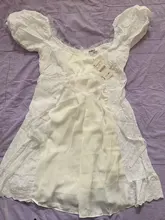 Bazaleas-vestido de encaje bordado blanco para mujer, vestido Vintage de cintura Bandage con lazo cruzado, vestidos de mujer con volantes a la moda