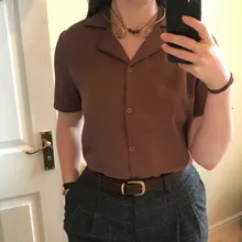 Blouse Women Shirt Tops Cardigan Short-Sleeve Office Loose Formal Yellow Casual Fashion
