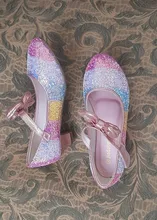 Zapatos de cuero para niñas, calzado de princesa, punta redonda, suela suave, tacón alto, de cristal, individual