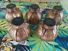 Solar-Lanterns Garden-Lights-Decor Fence Handle Hanging Tree Patio Bronze Retro Hollow