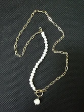 LOVOACC-collar de perlas naturales de agua dulce para mujer, cadena de eslabones gruesa dorada, cierre de palanca asimétrico, Gargantilla circular