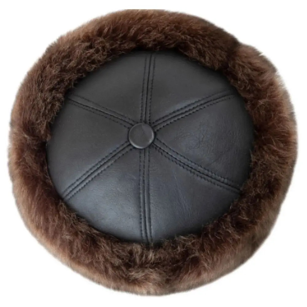 Round Warm Sheepskin Shearlin Leather Hat Sheepskin Hat Turkish Hat Anatolian Hat % Original lamb leather hat fur hat mad bomber hat mens