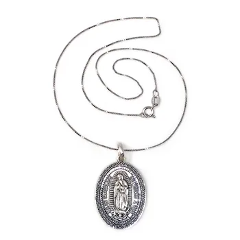 

Pendant 925 Sterling silver m Virgin Guadalupe Za 29mm. Oval chain 40cm. Venetian Rhodium reasa-RECORDING INCLUDED