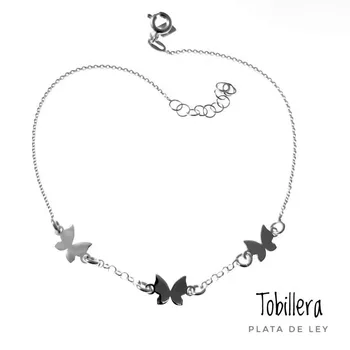 

Silver anklet bracelet 925 Sterling m rolo chain 21.5cm. Center detail three butterflies closure reasa