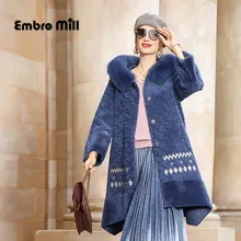 Зимнее женское новое пальто с воротником из лисьего меха, уличный стиль, Свободное пальто средней длины с капюшоном, высокое качество, кашемировое пальто S-XL