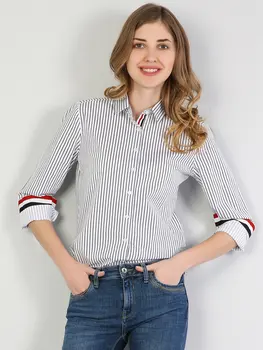 

Colins Woman Super Slim Fit White LongSleeve Shirt female fashion shirt women,CL1042215