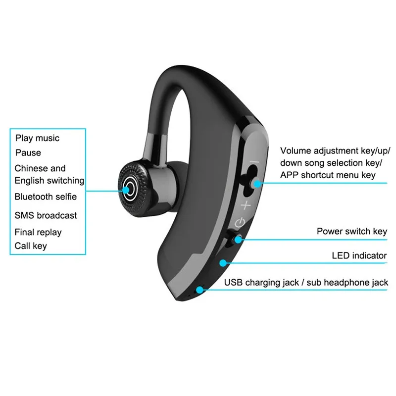 Bluetooth headset With Microphone V9 Business Bluetooth Headphone Handsfree Sports Waterproof wireless Earphone Noise Reduction