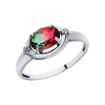 

Silver ring with cubic zirconia and quartz synthetic sunlight sample 925