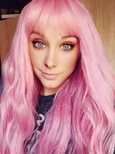 ALAN EATON-Pelucas sintéticas para mujer, cabelleras de contextura ondulada, largas, de color negra y rosada, con degradado, de pelo natural de fibra de alta temperatura