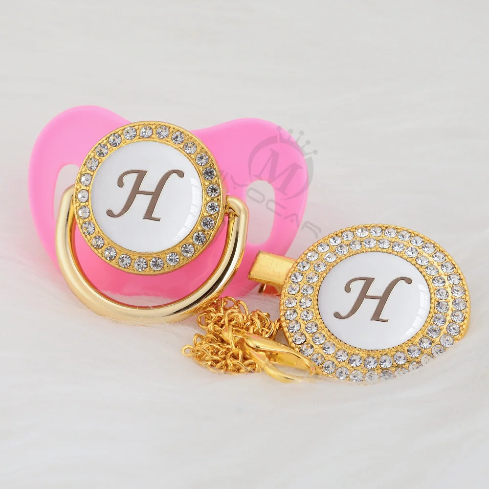 LH-3-W 6-18M MIYOCAR элегантная шикарная соска и Соска-пустышка с клипсой, набор с именем, инициалами, буквой H, уникальная пустышка без БФА, блестящая, уникальный дизайн, LH-W - Color: LH-3-W 6-18M