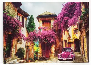 

Peace Street Decorated with Redbud Flowers Nostalgic Car Led Light Canvas Painting