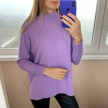 Sweater Pullovers Mock-Neck Beige Purple Winter Green 8-Colors High-Quality Women C-232