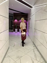 Satin Skirts Silk Silver Women Waist Long Hight Mid-Calf Wine Smooth Glossy Soft Office Lady