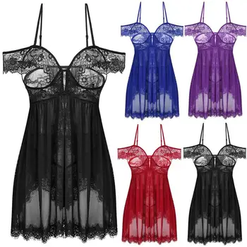

Sexy lingerie Women Underwear Plus Size Lingerie Exotic Babydolls Prono Sleepwear Transparent Sexy Nightgown New Lace Nightdress