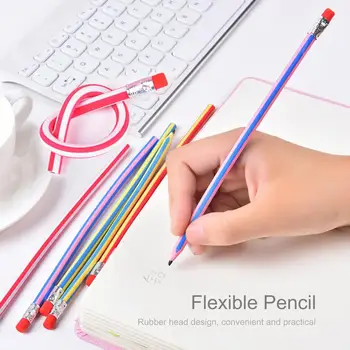 

5 PCS Creative Soft Pencils Curved Pens Lapices Bendable With Eraser School Supplies Korean Stationery Novelty Cute For Students