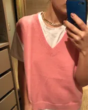 Pullover Vest Sweater Knitted Pink Winter Women Warm Girls Autumn V-Neck Casual New